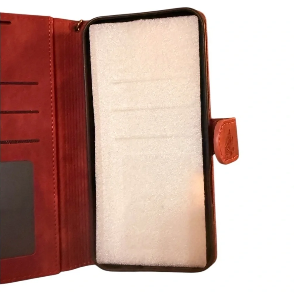 NWOT Elegant Red Embossed Women's Flower Faux Leather Flip Wallet IPhone Case